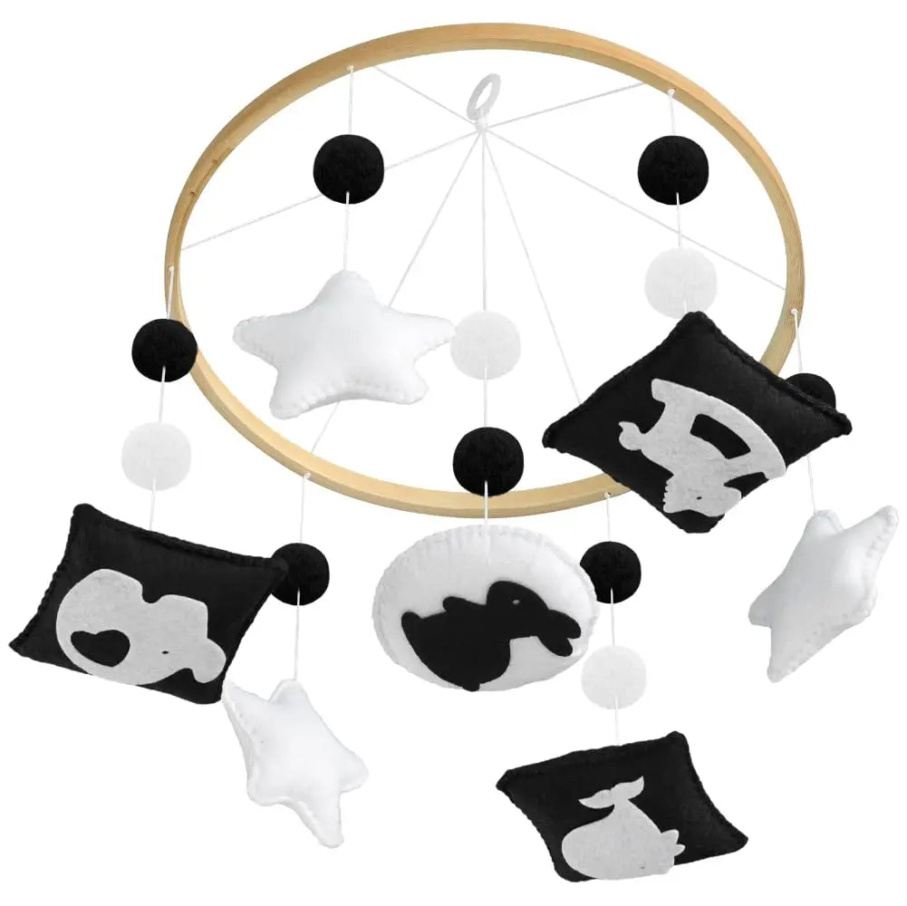 - High Contrast Black & White Baby Mobile – Sensory Newborn Nursery Cot Mobile Baby Stork Baby Mobile