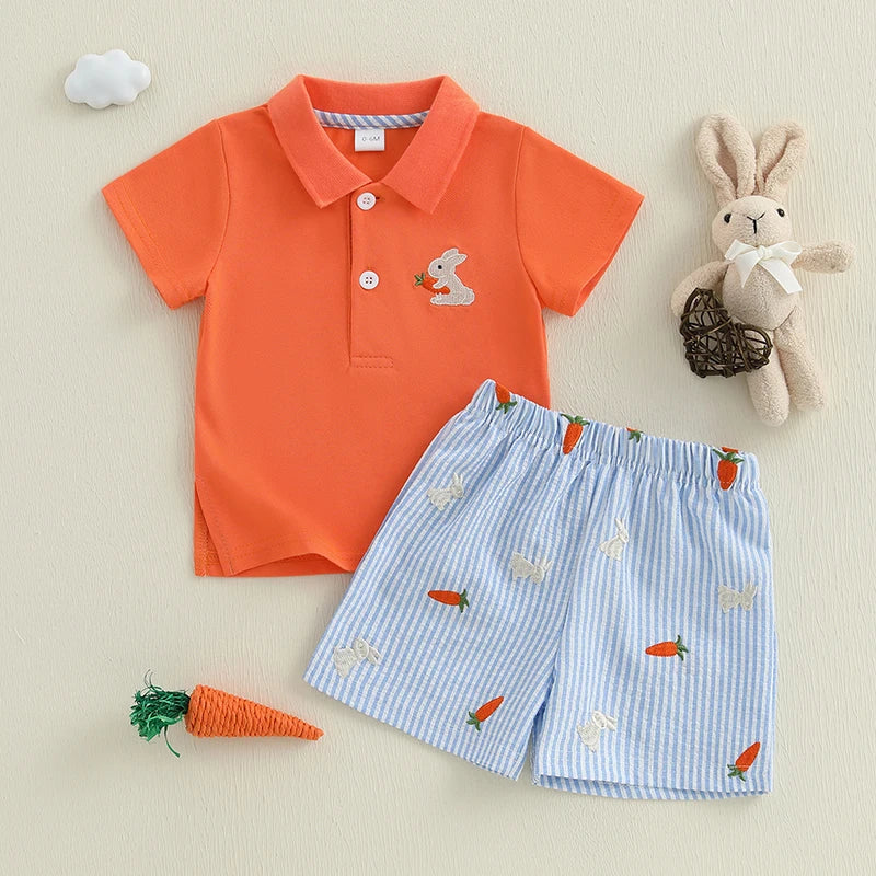 3Y - Bunny & Carrot Embroidered Two-Piece Set Baby Stork