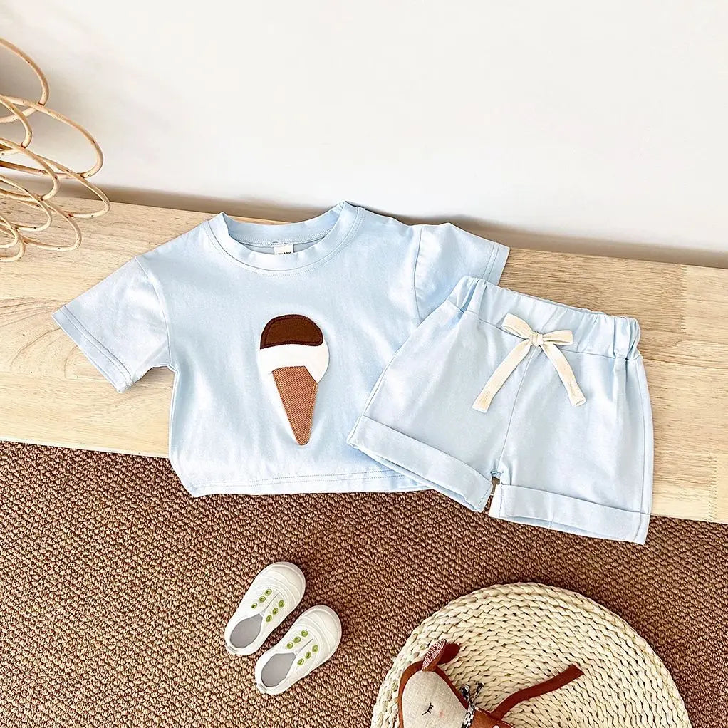 - Ice Cream 2 Piece Set – Cotton Tee &amp; Shorts Baby Stork