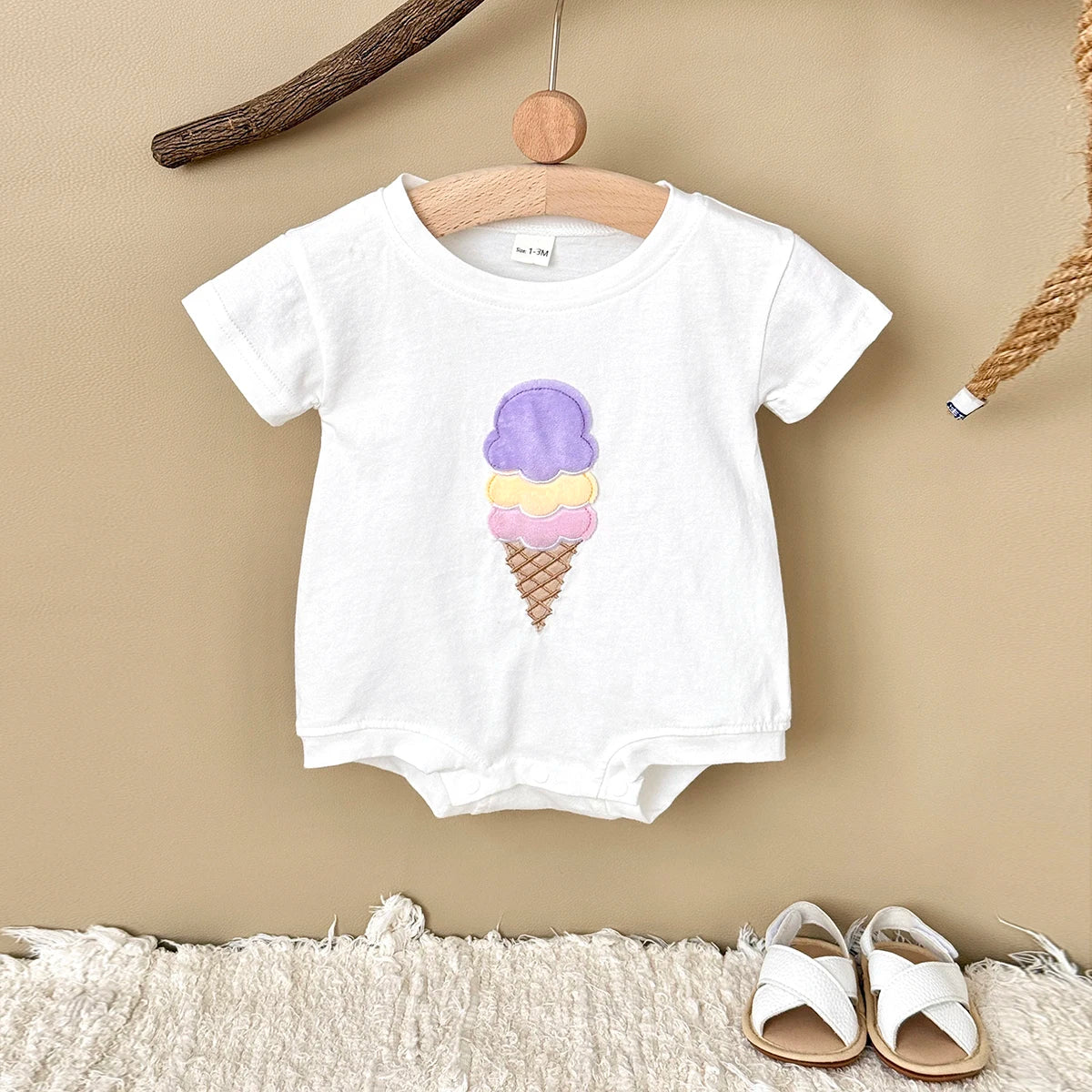 - Ice Cream Embroidered Baby Romper – 100% Cotton Bodysuit Baby Stork