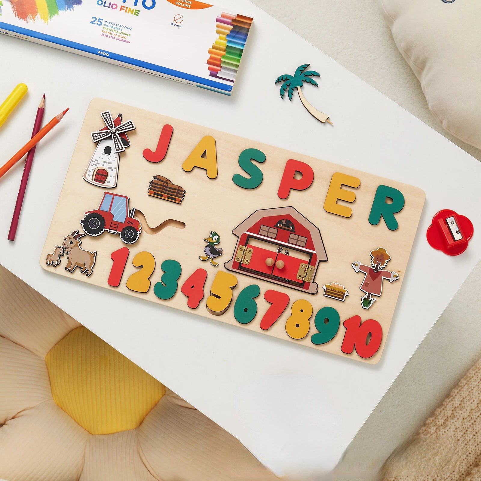 - Custom Farm Name Puzzle – Personalised Wooden Barnyard Puzzle with Numbers (Up to 9 Letters) Baby Stork