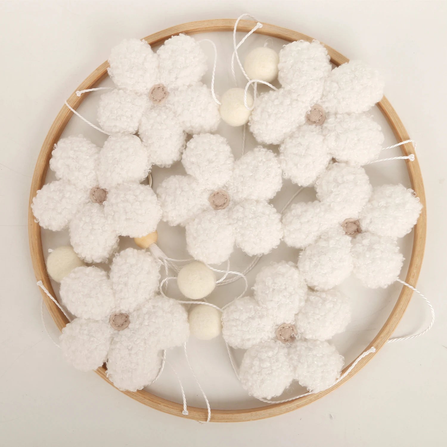 - Bouclé Flower Mobile – Soft Neutral Nursery Décor Baby Stork