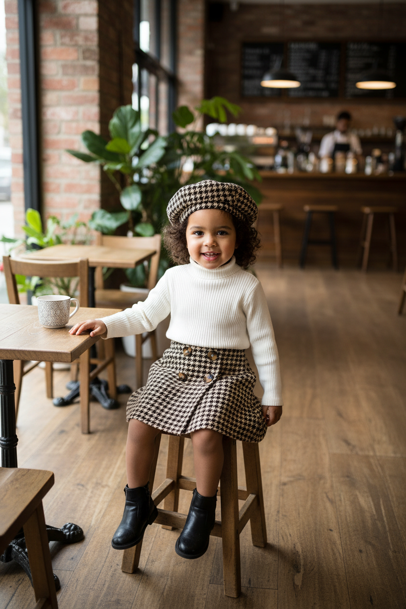 - Houndstooth Baby &amp; Toddler Skirt Outfit with Beret Baby Stork