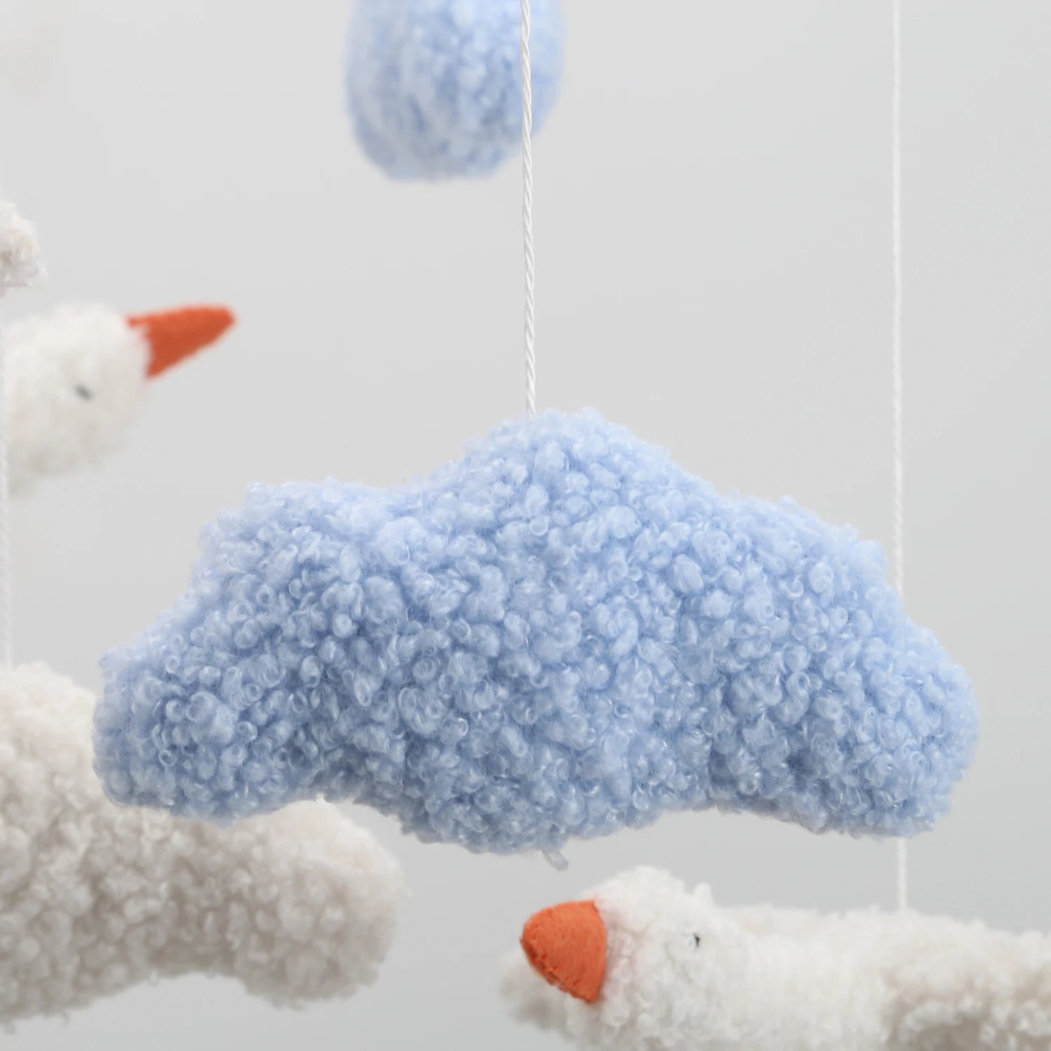 Goose Baby Mobile | Bouclé Goose Nursery Mobile with Clouds &amp; Moon