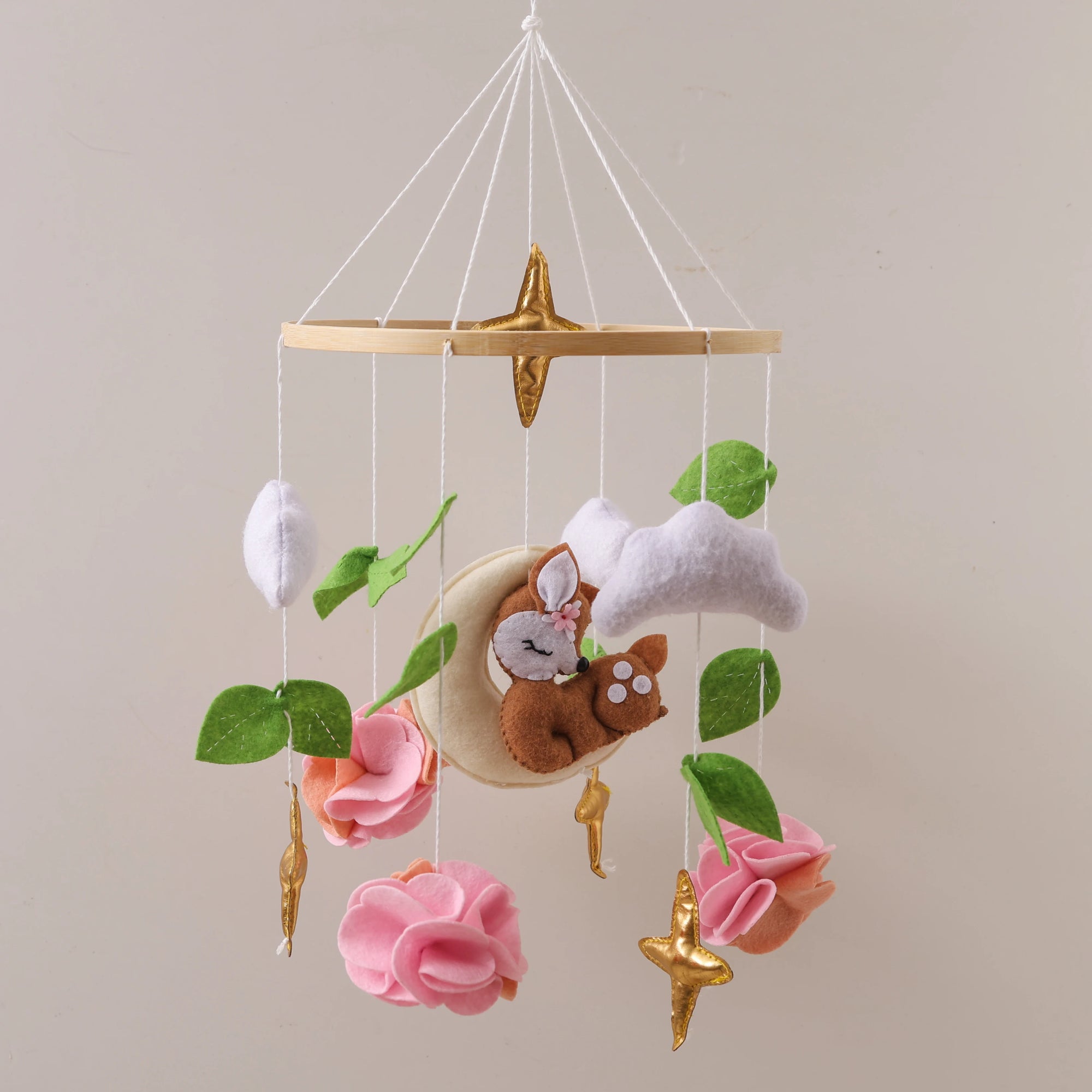 - Floral Deer Baby Mobile – Handmade Felt Cot Mobile with Flowers & Stars Baby Stork