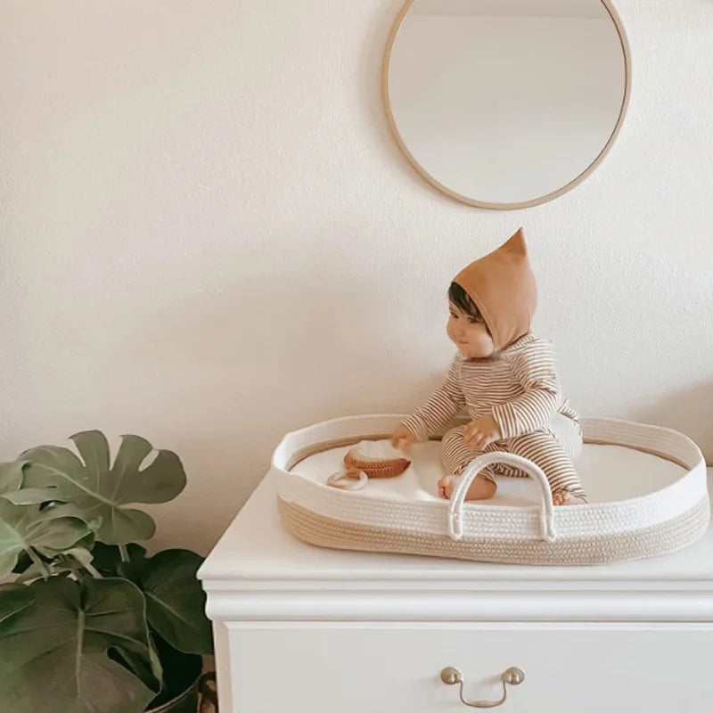 Boho Cotton Rope Moses Portable Change Basket + Mattress