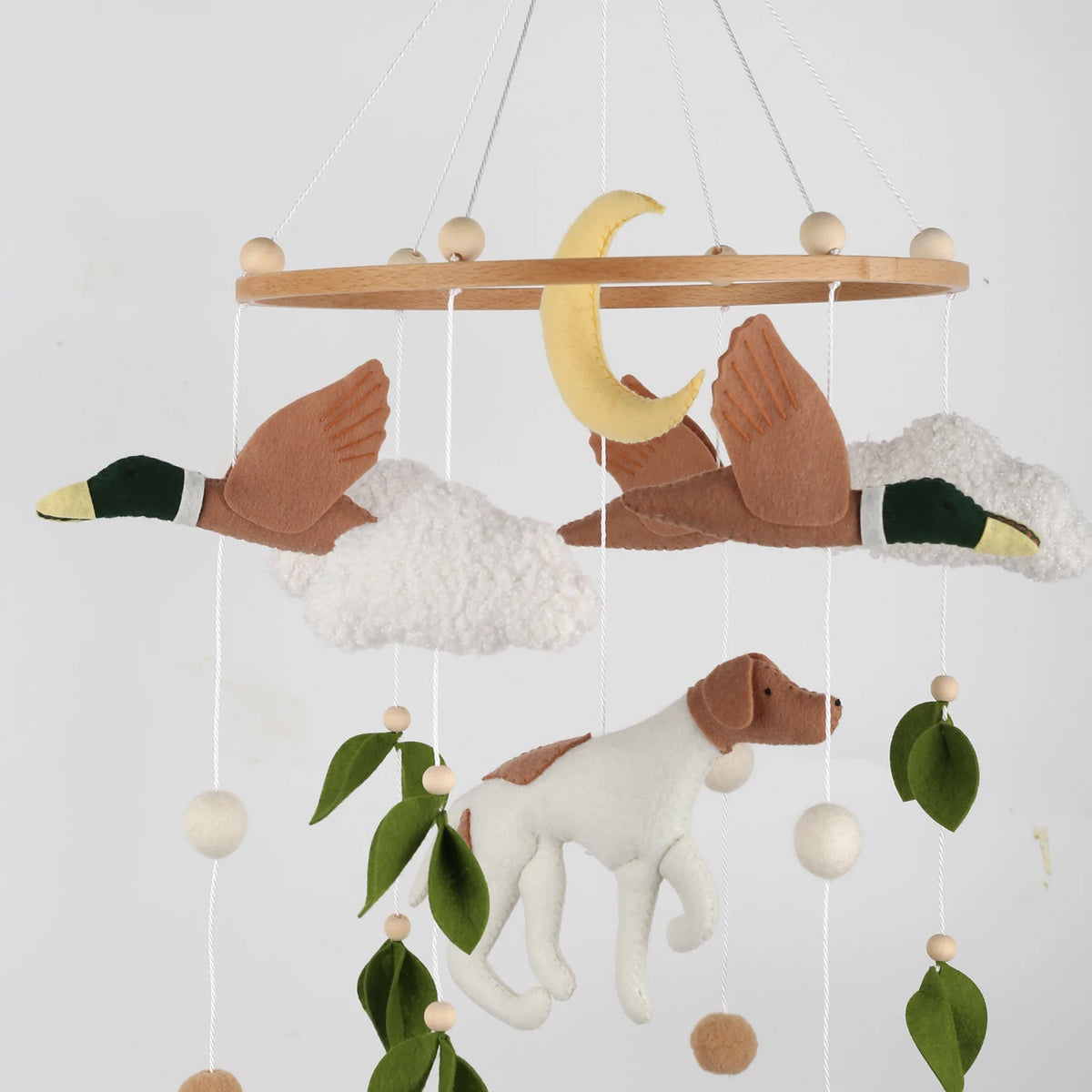 Dog &amp; Mallard Duck Felt Cot Mobile - Green &amp; Cream