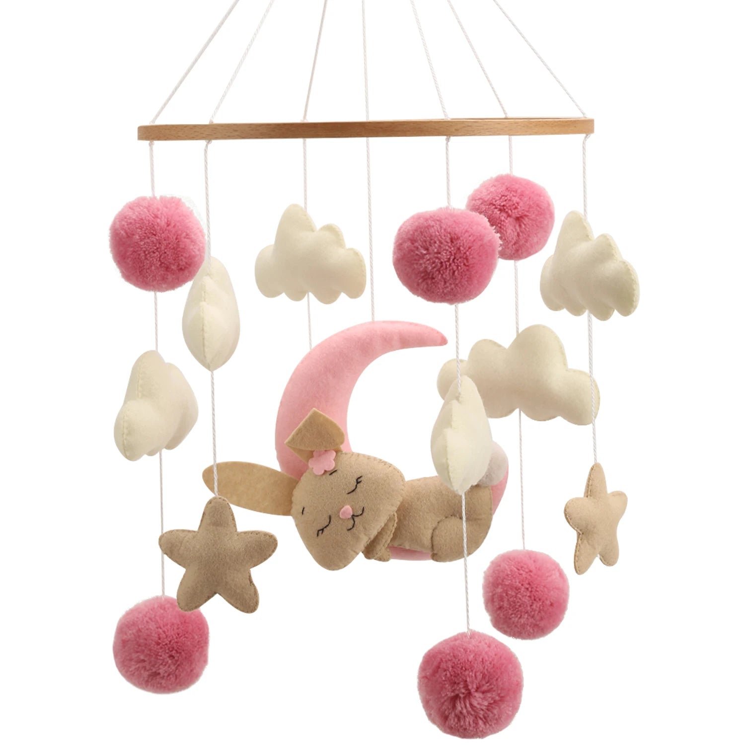 🐰 Bunny Baby Mobile – Soft Pompom Crib Mobile for Girls&#39; Nursery