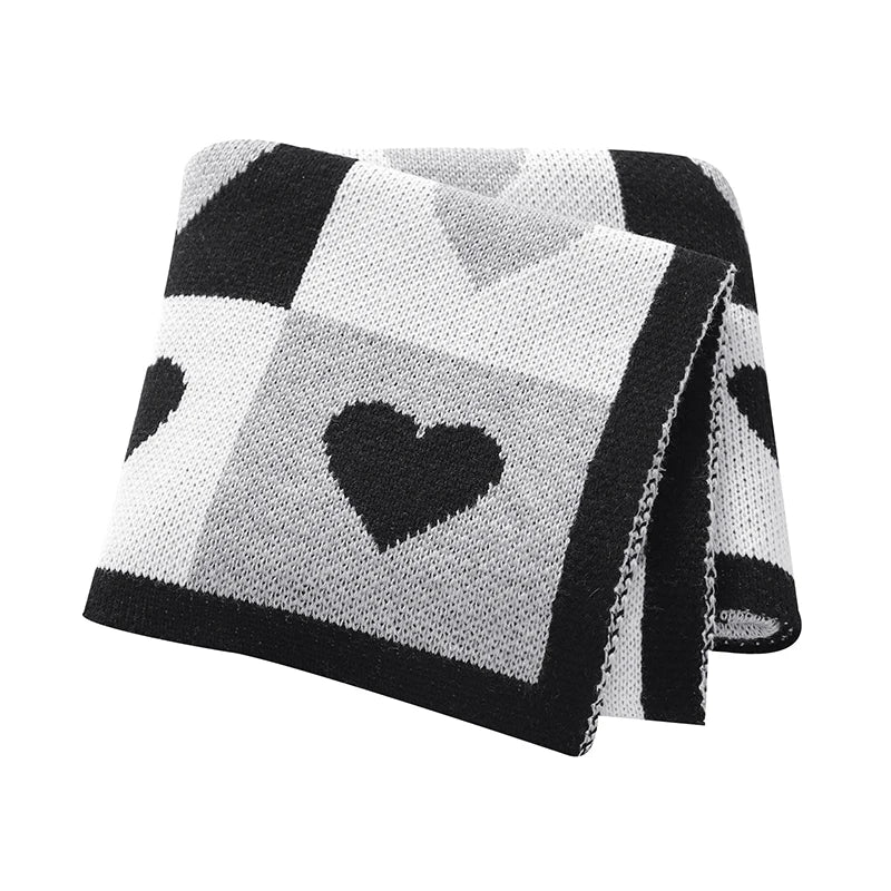 Black - Heart Pattern Baby Blanket – 90 × 70 cm | Ultra-Soft Acrylic | Multiple Colours Baby Stork