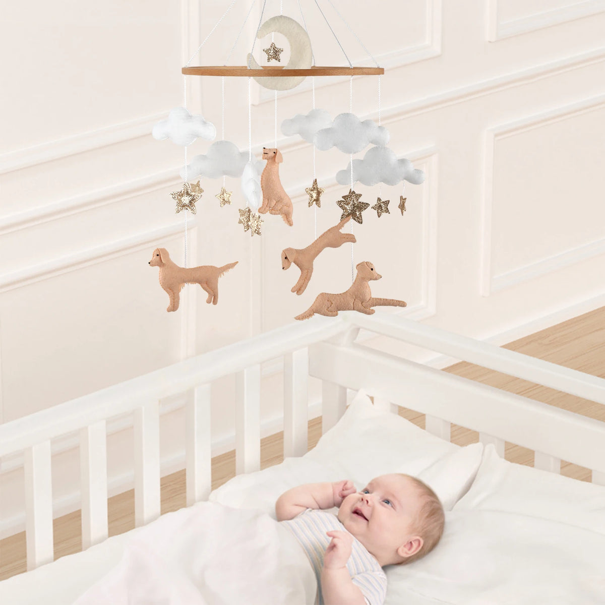 - Golden Retriever Felt Cot Mobile - Tan & Cream AE