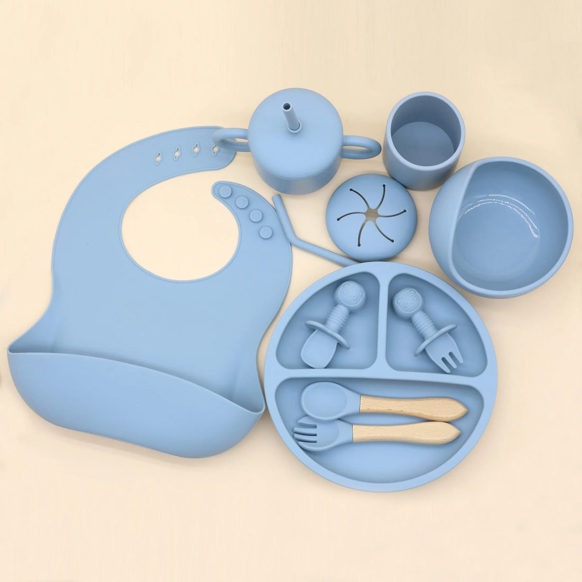 Silicone Feeding Set with Bib, Plate, Bowl &amp; Snack Cup