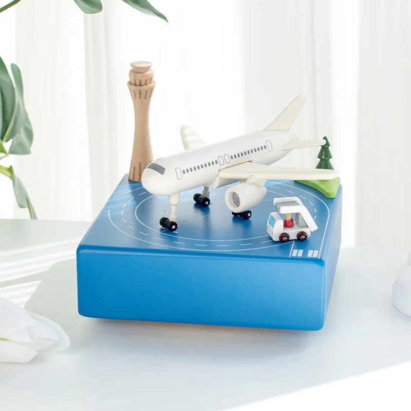 - Handmade Wooden Music Box – Rotating Airplane & Airport Scene | Sustainable Timber | Collectible Keepsake Gift Baby Stork Music Box