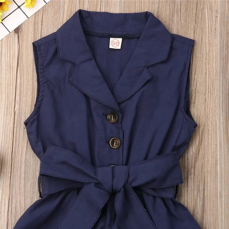Button Detail Toddler &amp; Kids Belted Playsuit