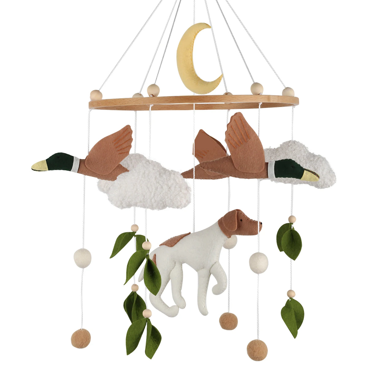 Dog &amp; Mallard Duck Felt Cot Mobile - Green &amp; Cream