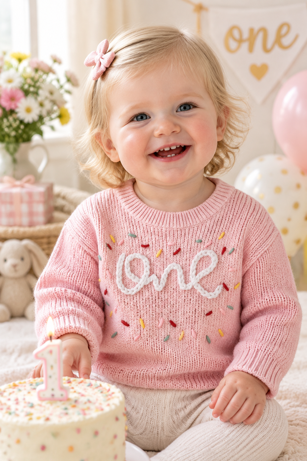 One Birthday Embroidered Knit Sweater | Six Colours