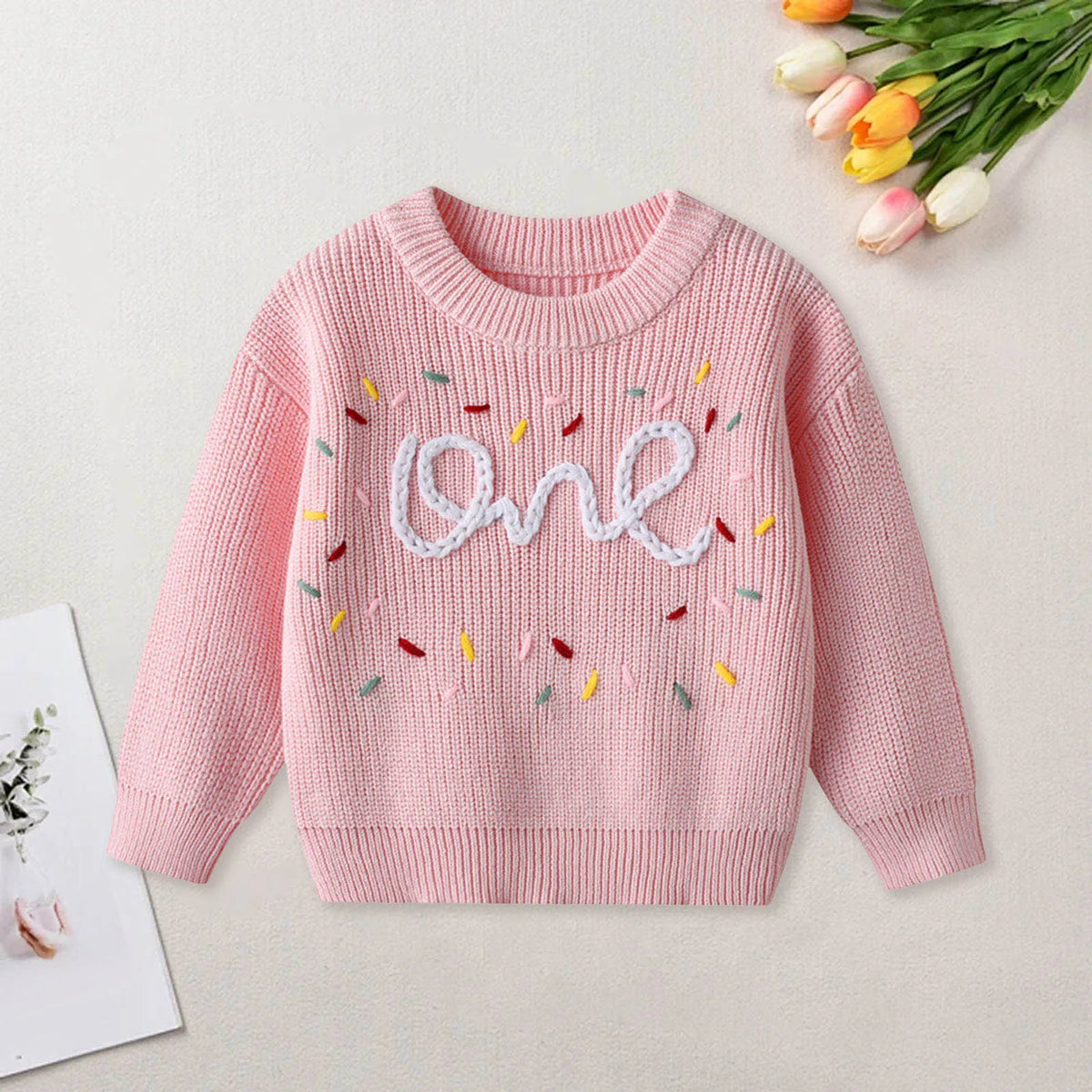 One Birthday Embroidered Knit Sweater | Six Colours