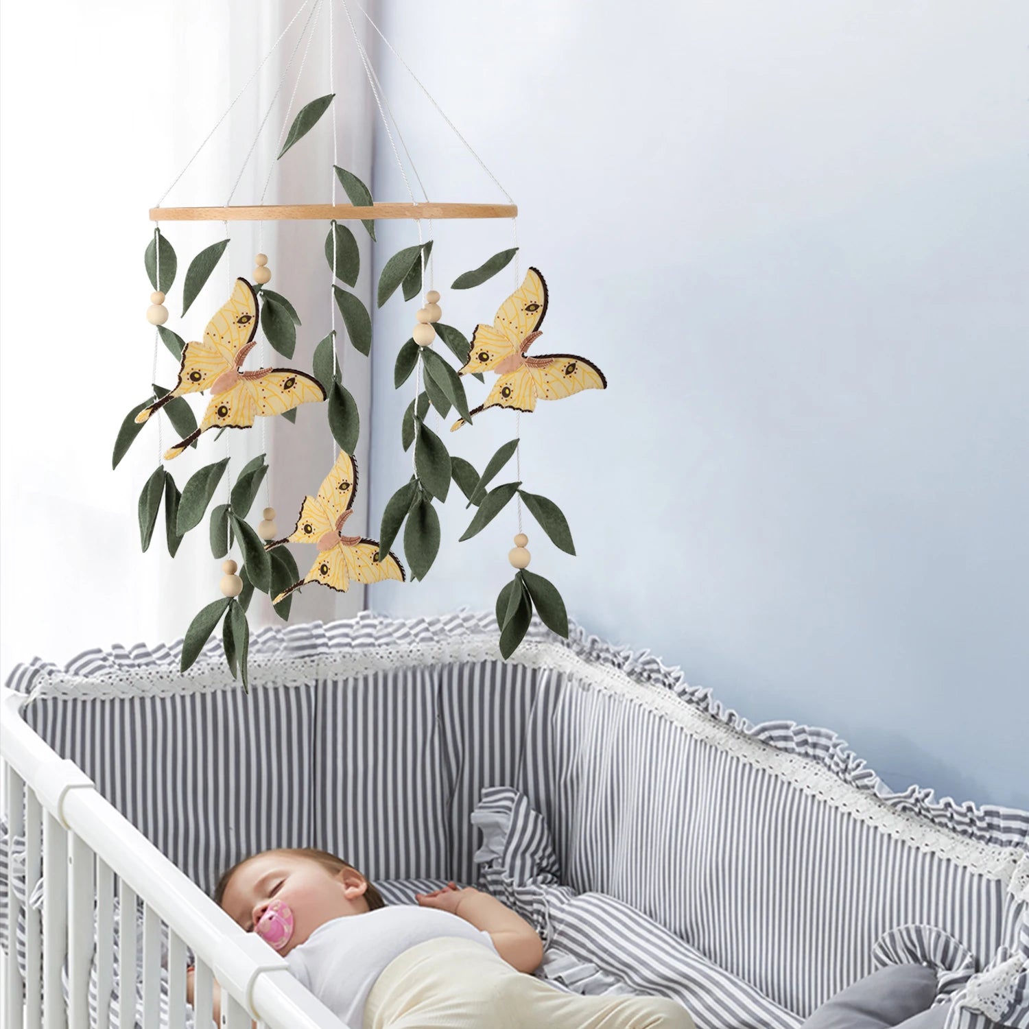 Butterfly Baby Mobile with Green Leaves | Nature Nursery Decor