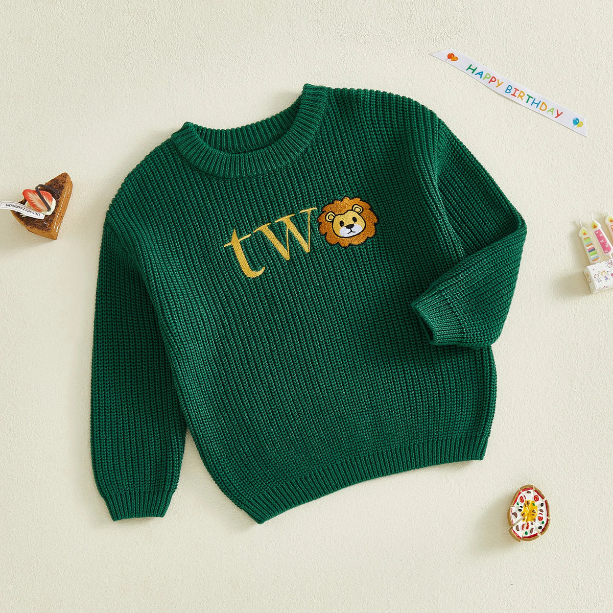 Two Birthday Lion Knit Jumper | Green