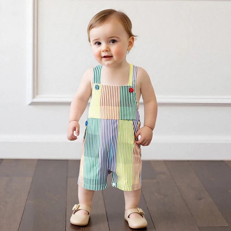 - Rainbow Stripe Overalls Baby Stork