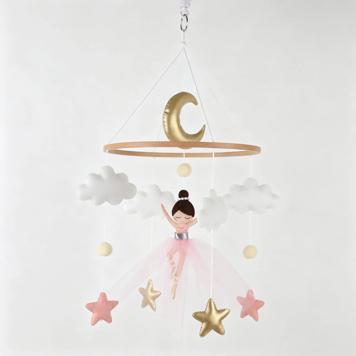Ballerina, Moon &amp; Stars Felt Cot Mobile - Pink &amp; Gold