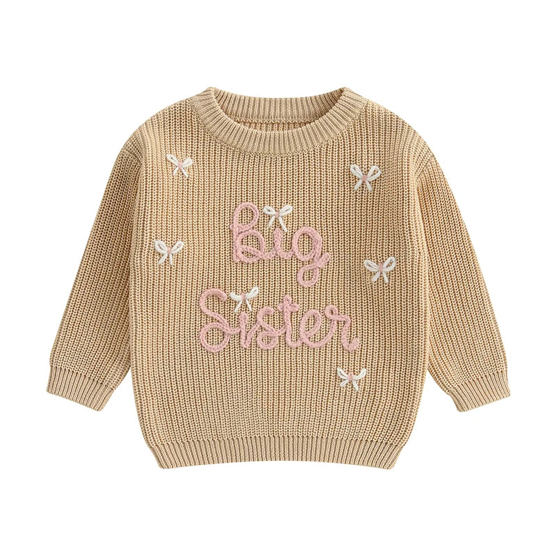 Khaki - Big Sister Embroidered Knit Sweater Baby Stork