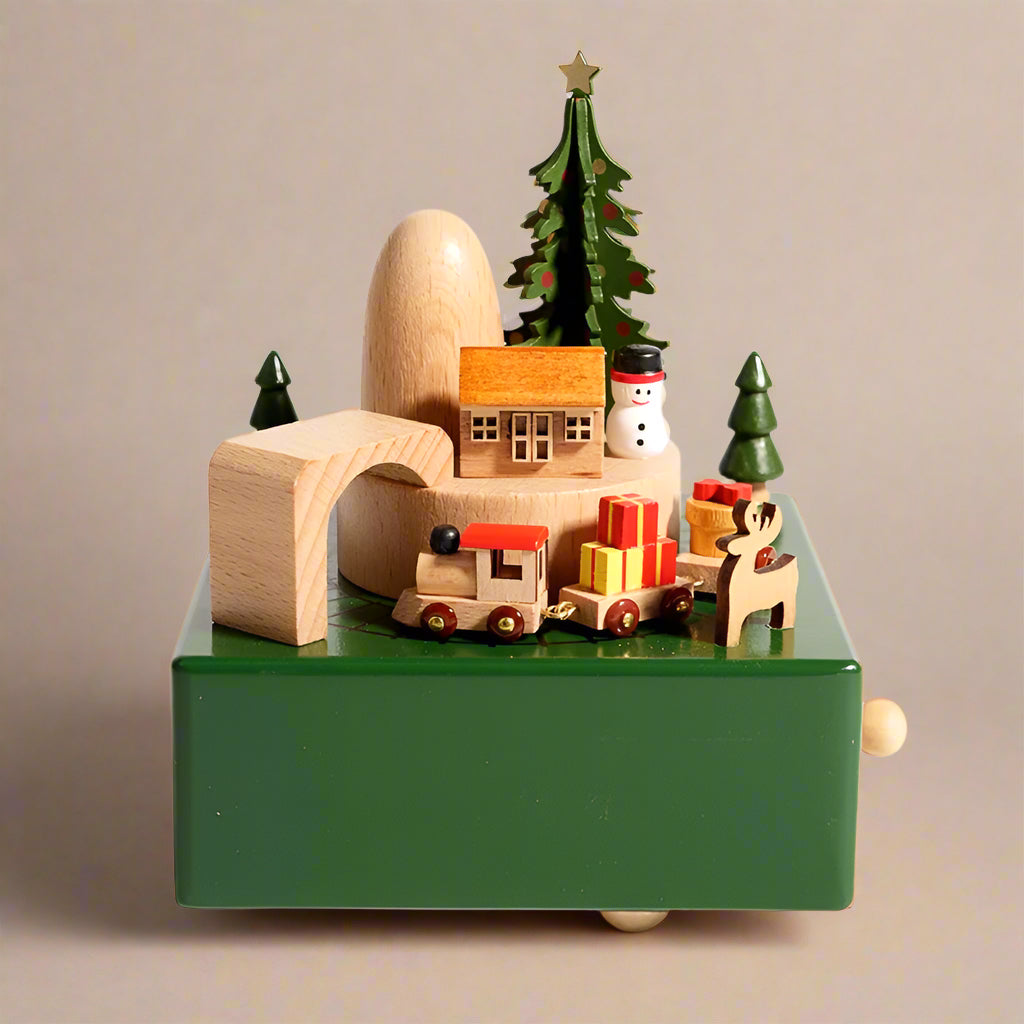 - Wooden Christmas Music Box with Rotating Train | Wind-Up Holiday Gift & Home Decor Baby Stork Music Box