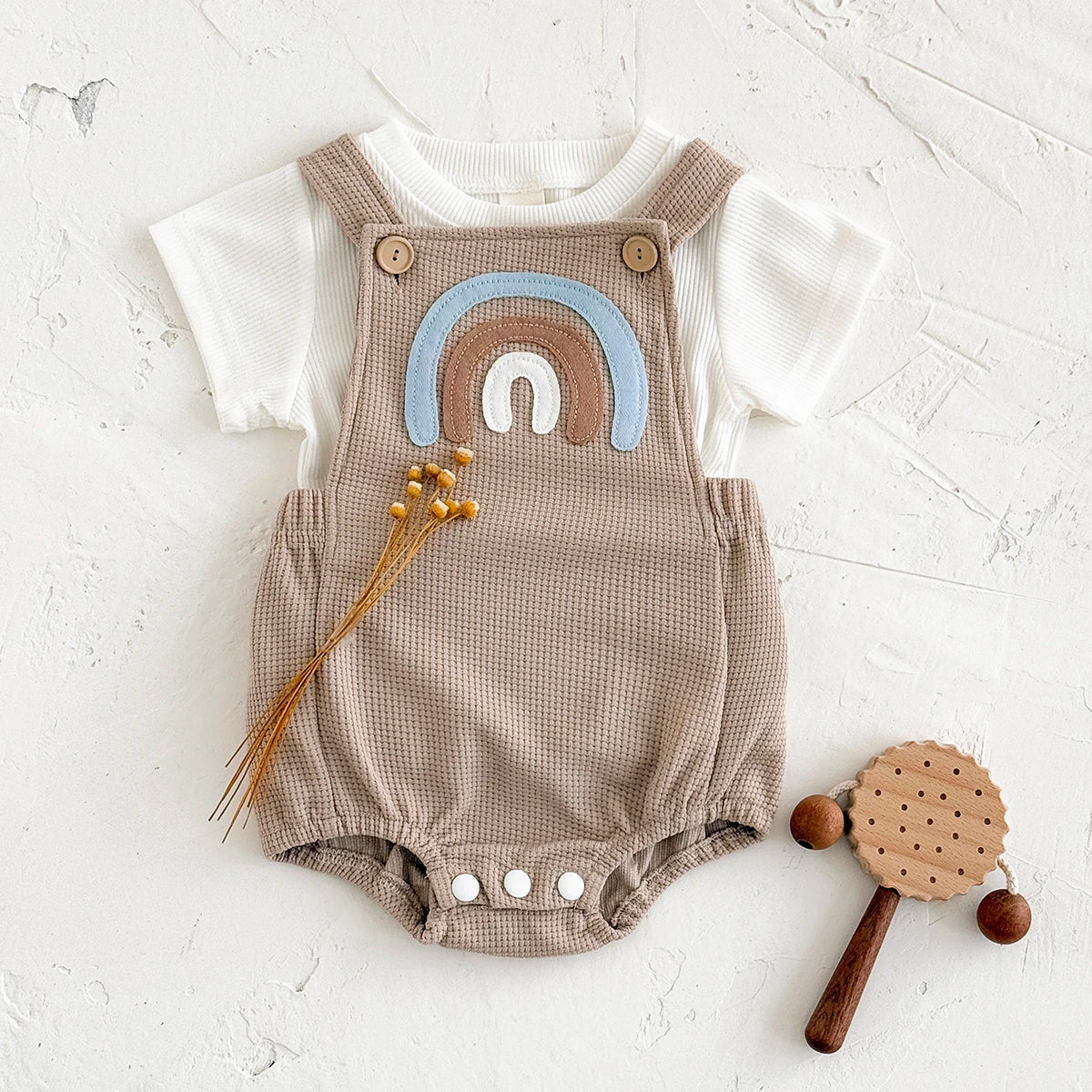 - Rainbow Waffle Romper Set – 2 Piece Outfit Baby Stork