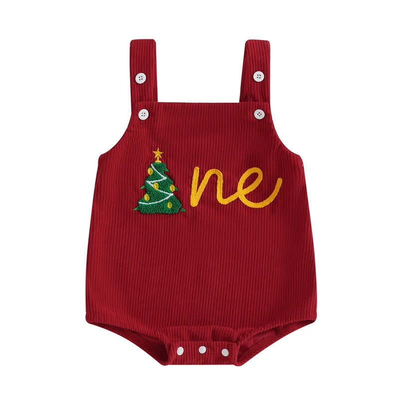 &quot;One&quot; First Christmas - Gingerbread &amp; Candy Cane Christmas Romper Baby Stork