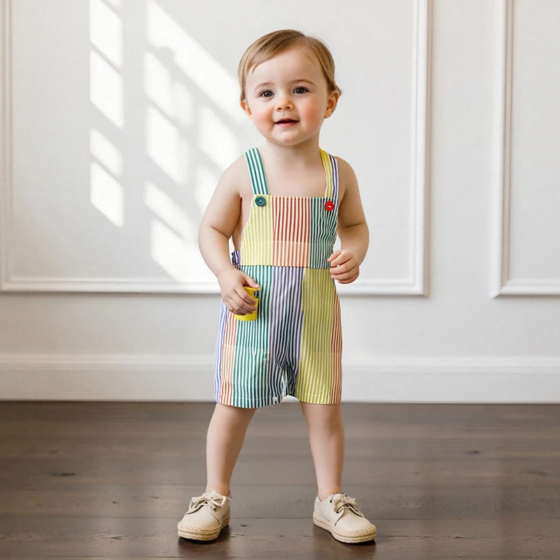 - Rainbow Stripe Overalls Baby Stork