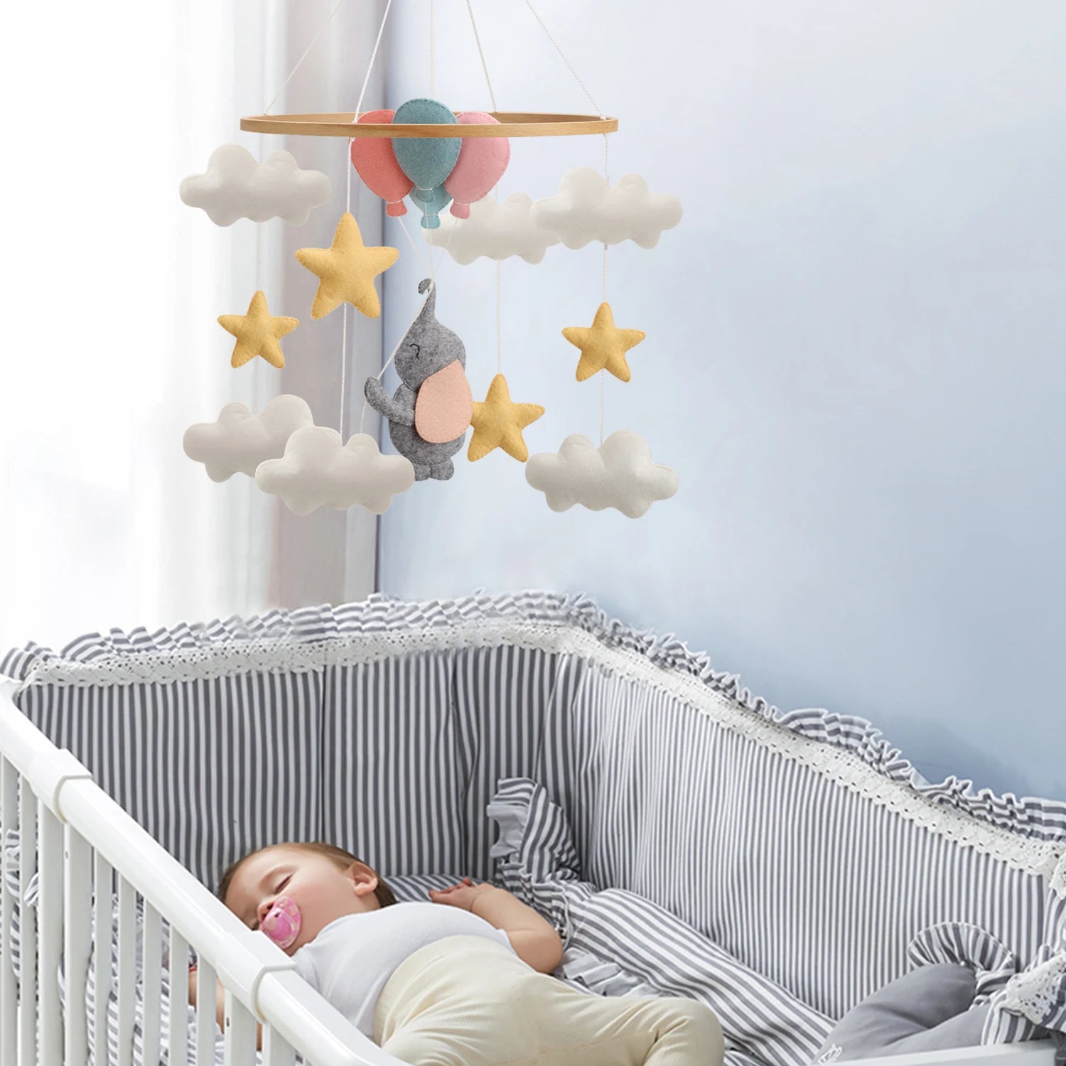 - Elephant Baby Mobile – Clouds, Stars & Balloons Nursery Hanging | Handmade Crib Decor Baby Stork Baby Mobile