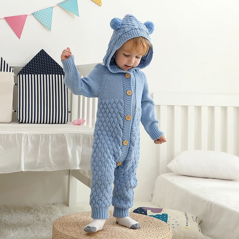 - Baby Bear Hooded Knit Jumpsuit Baby Stork