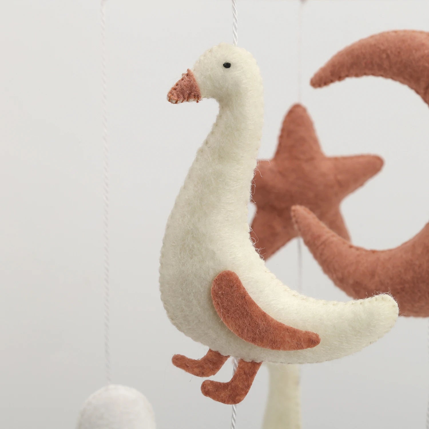 - Goose & Moon Baby Mobile – Felt Nursery Mobile with Clouds & Stars | Handmade Crib Décor Baby Stork Baby Mobile
