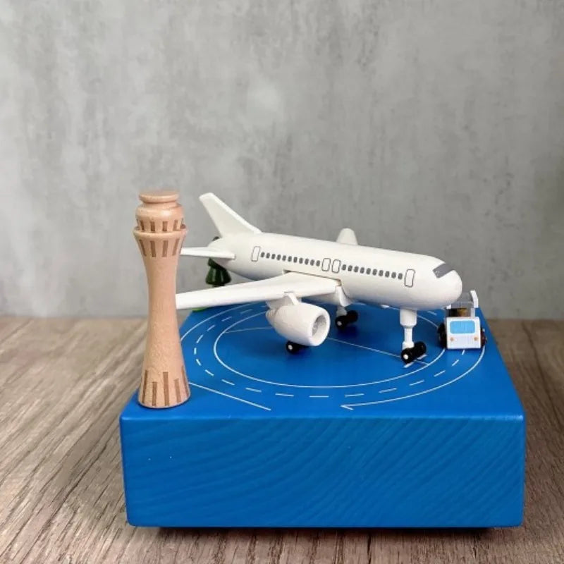 - Handmade Wooden Music Box – Rotating Airplane & Airport Scene | Sustainable Timber | Collectible Keepsake Gift Baby Stork Music Box