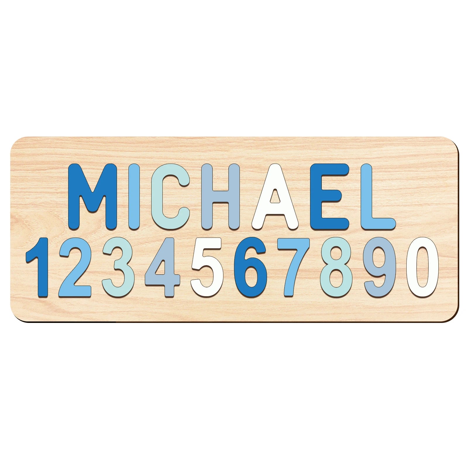Ocean Blue Puzzle Only - Custom Wooden Name & Number Puzzle – Personalised Educational Toy Baby Stork