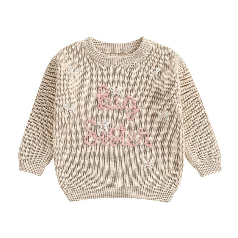 Beige - Big Sister Embroidered Knit Sweater Baby Stork