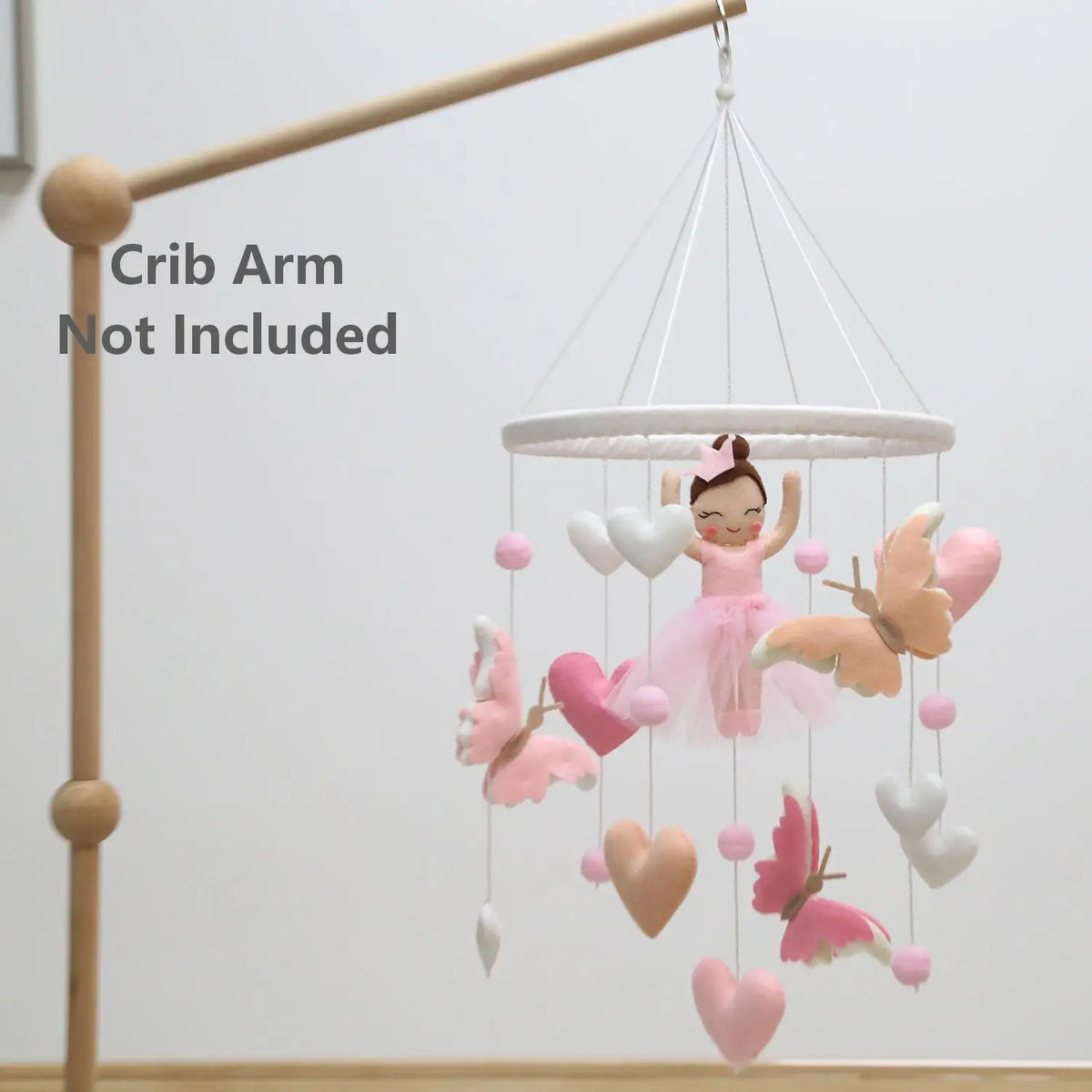 Ballerina Felt Cot Mobile with Butterflies &amp; Hearts - Pink