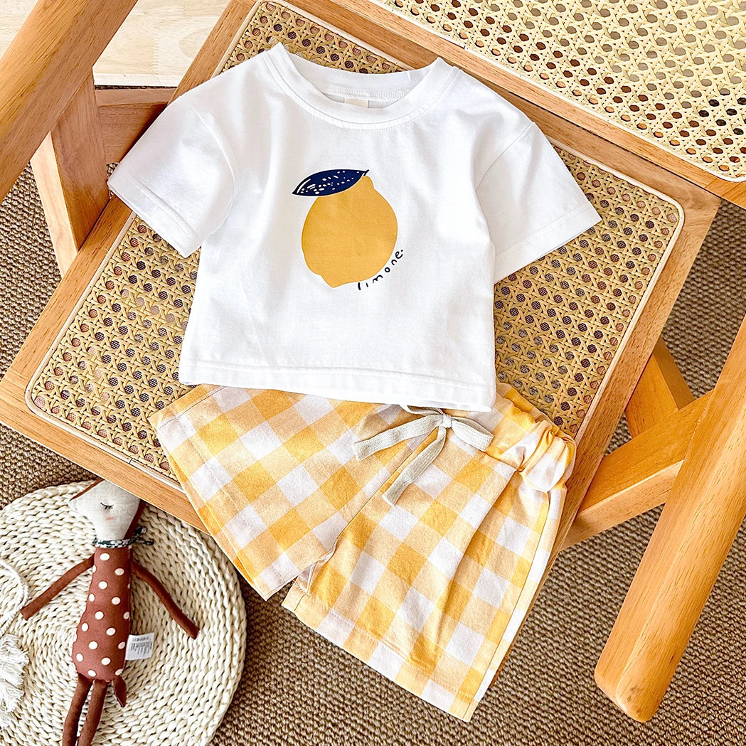 - Lemon Gingham Baby Set – 2 Piece Outfit | Yellow Baby Stork