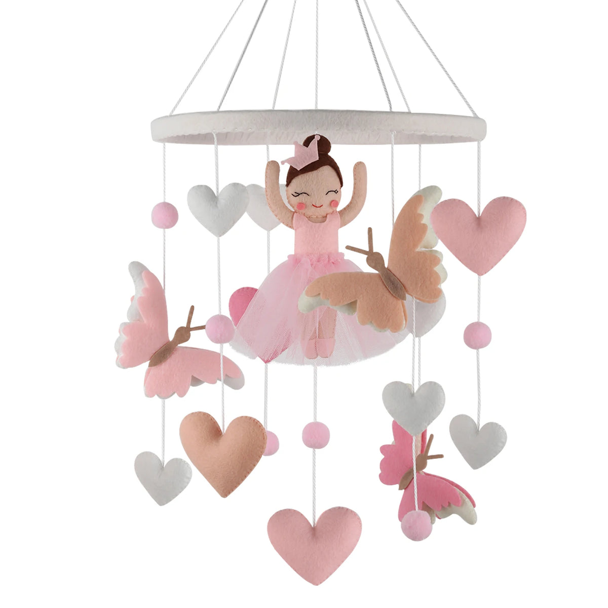 Ballerina Felt Cot Mobile with Butterflies &amp; Hearts - Pink