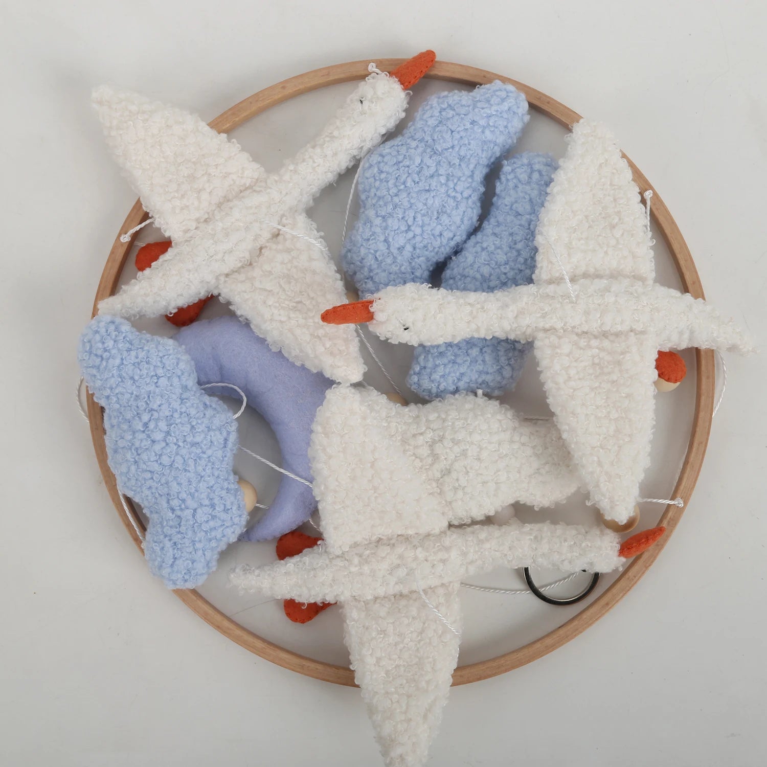 Goose Baby Mobile | Bouclé Goose Nursery Mobile with Clouds &amp; Moon
