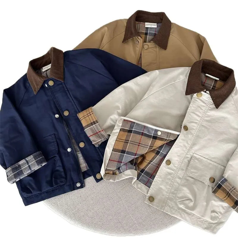 Kids Check Detail Collared Jacket