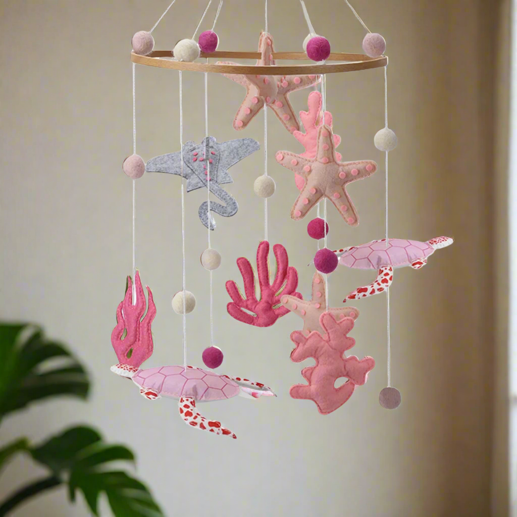 - Pink Under the Sea Baby Mobile – Ocean Theme Felt Cot Mobile Baby Stork