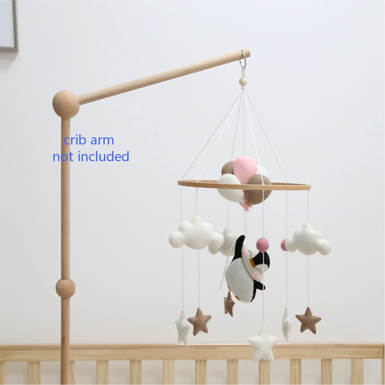 Penguin Baby Mobile with Pink Balloons | Pink Nursery Mobile Decor