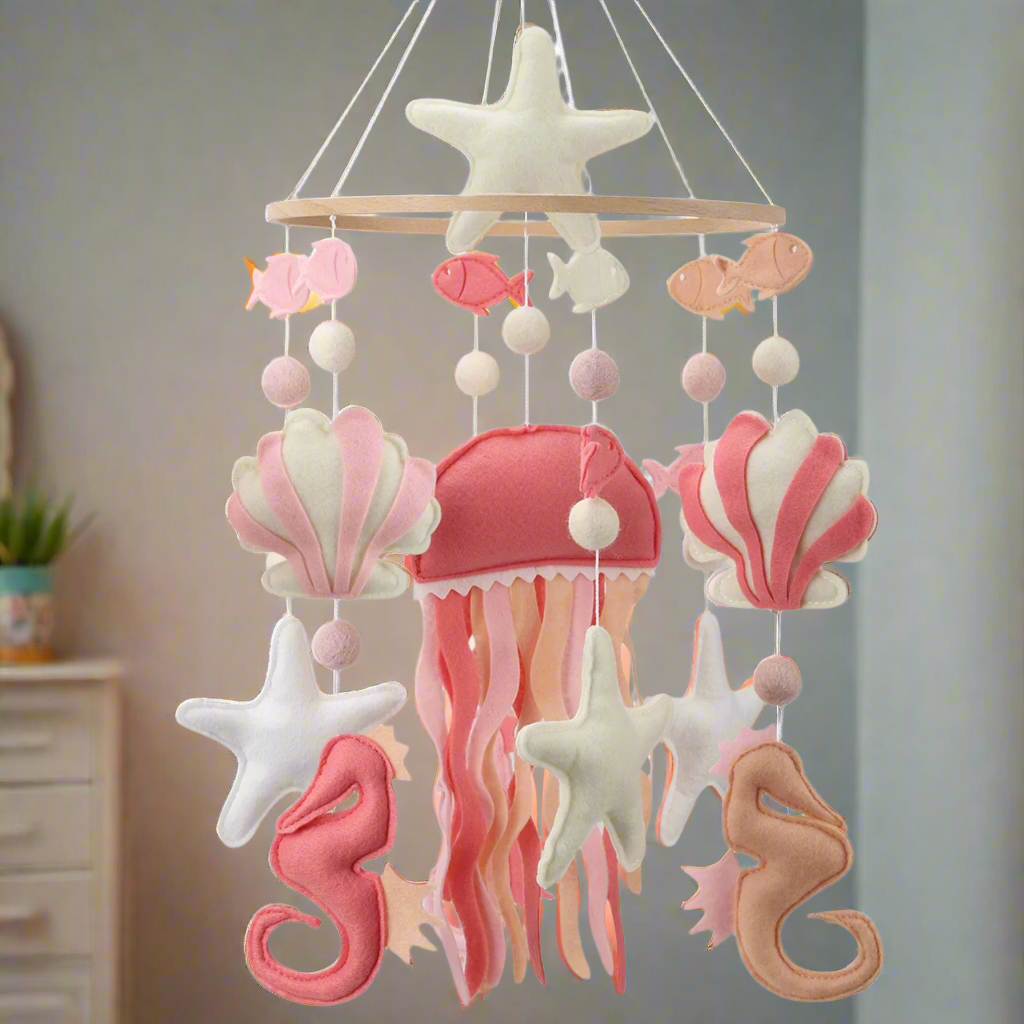 - Under the Sea Adventure Baby Mobile – Pink Ocean Themed Nursery Cot Mobile Baby Stork Baby Mobile
