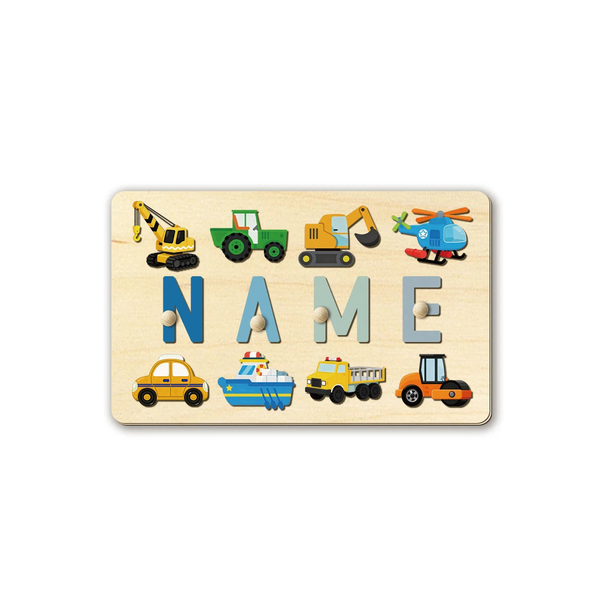 Personalised Vehicle Wooden Name Puzzle | Custom Construction &amp; Transport Learning Toy