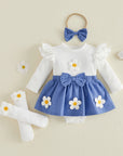 Floral Romper Dress Set with Headband & Socks