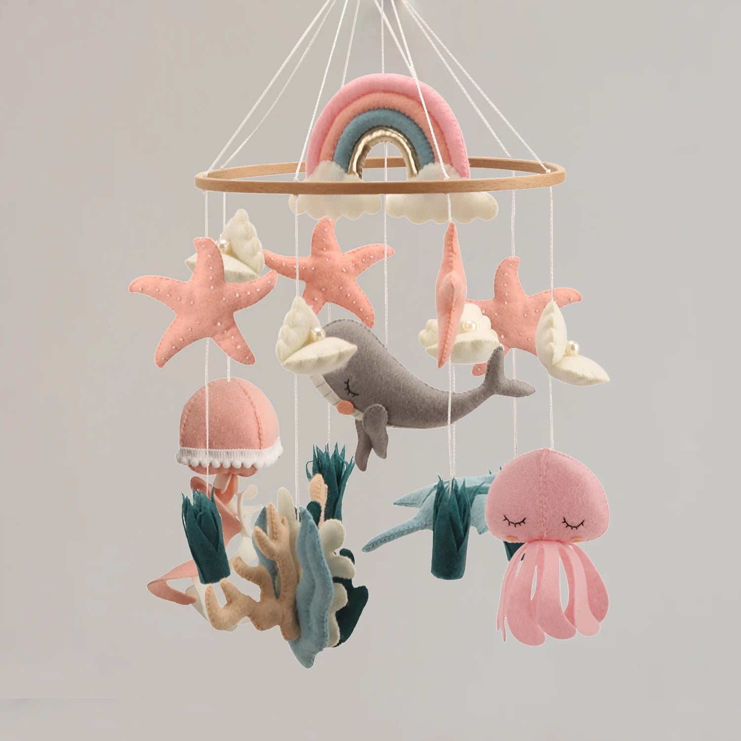 - Rainbow Ocean Baby Mobile – Handmade Felt Cot Mobile with Whale, Jellyfish & Starfish Baby Stork