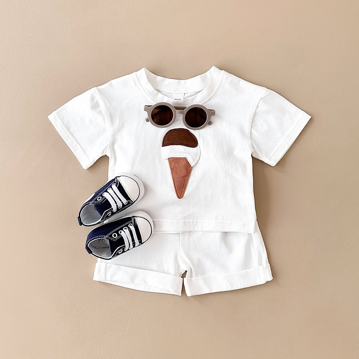 White - Ice Cream 2 Piece Set – Cotton Tee & Shorts Baby Stork