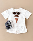 White - Ice Cream 2 Piece Set – Cotton Tee & Shorts Baby Stork