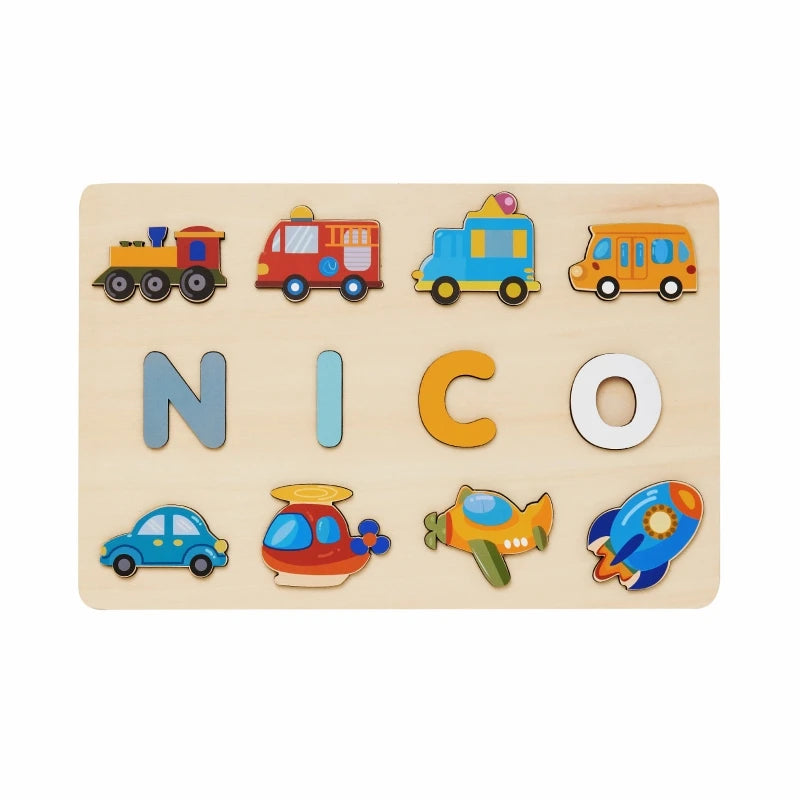 - Personalised Wooden Name Puzzle – Transport Adventures Edition (Up to 9 Letters) Baby Stork