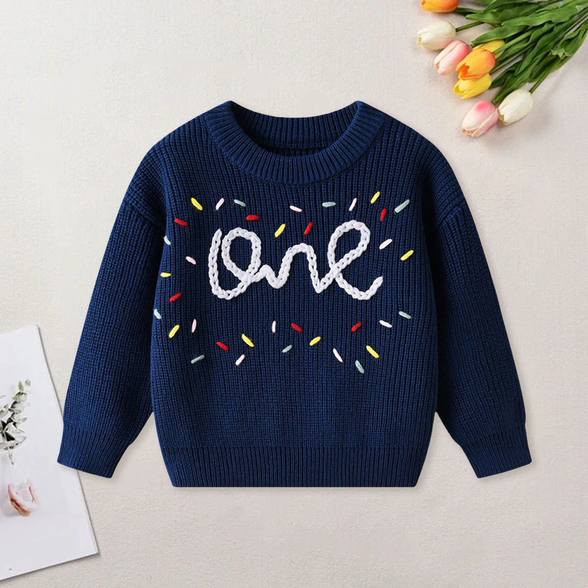 One Birthday Embroidered Knit Sweater | Six Colours